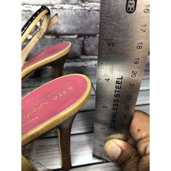 Kate Spade Camel Brown Black Patent Leather  Peep Toe Stiletto Heels Women Sz 8B - Picture 8 of 16